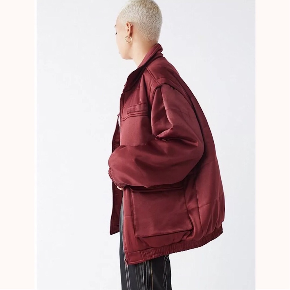URBAN OUTFITTERS Dawson Puffer Jacket Maroon - Picture 2 of 8
